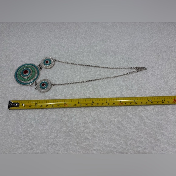 Statement Beaded Mandala Necklace with Turquoise & Red Accents - Picture 5 of 7